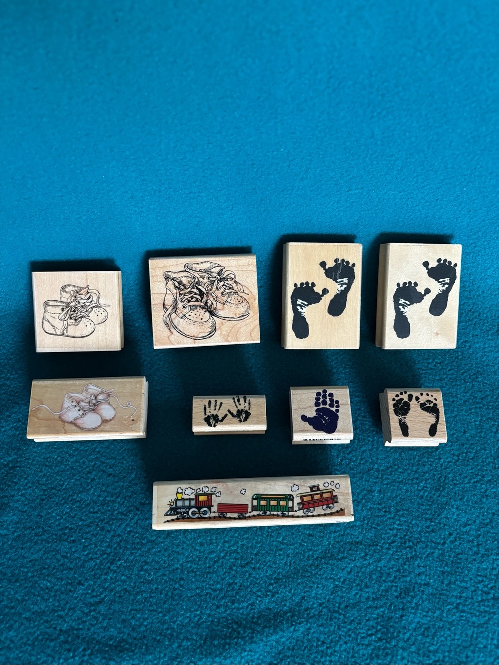 Wooden Rubber Stamp Set - Baby Footprint & Shoe Designs
